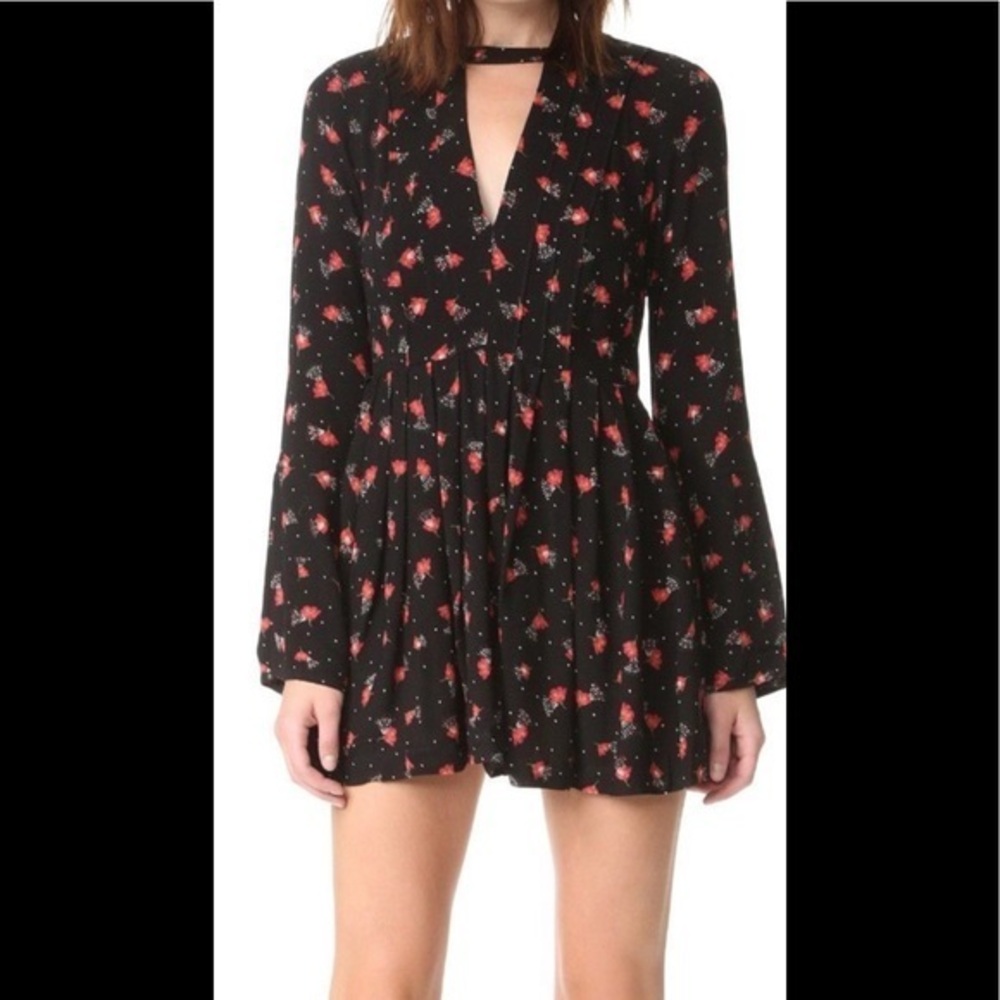 Free People boho black/pink/red floral micro mini dress